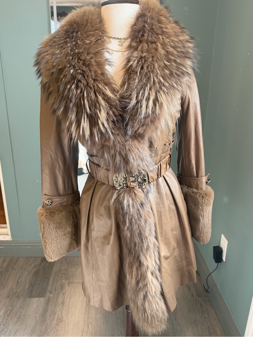 Vintage Lamb Leather Fox Fur Collar Coat S